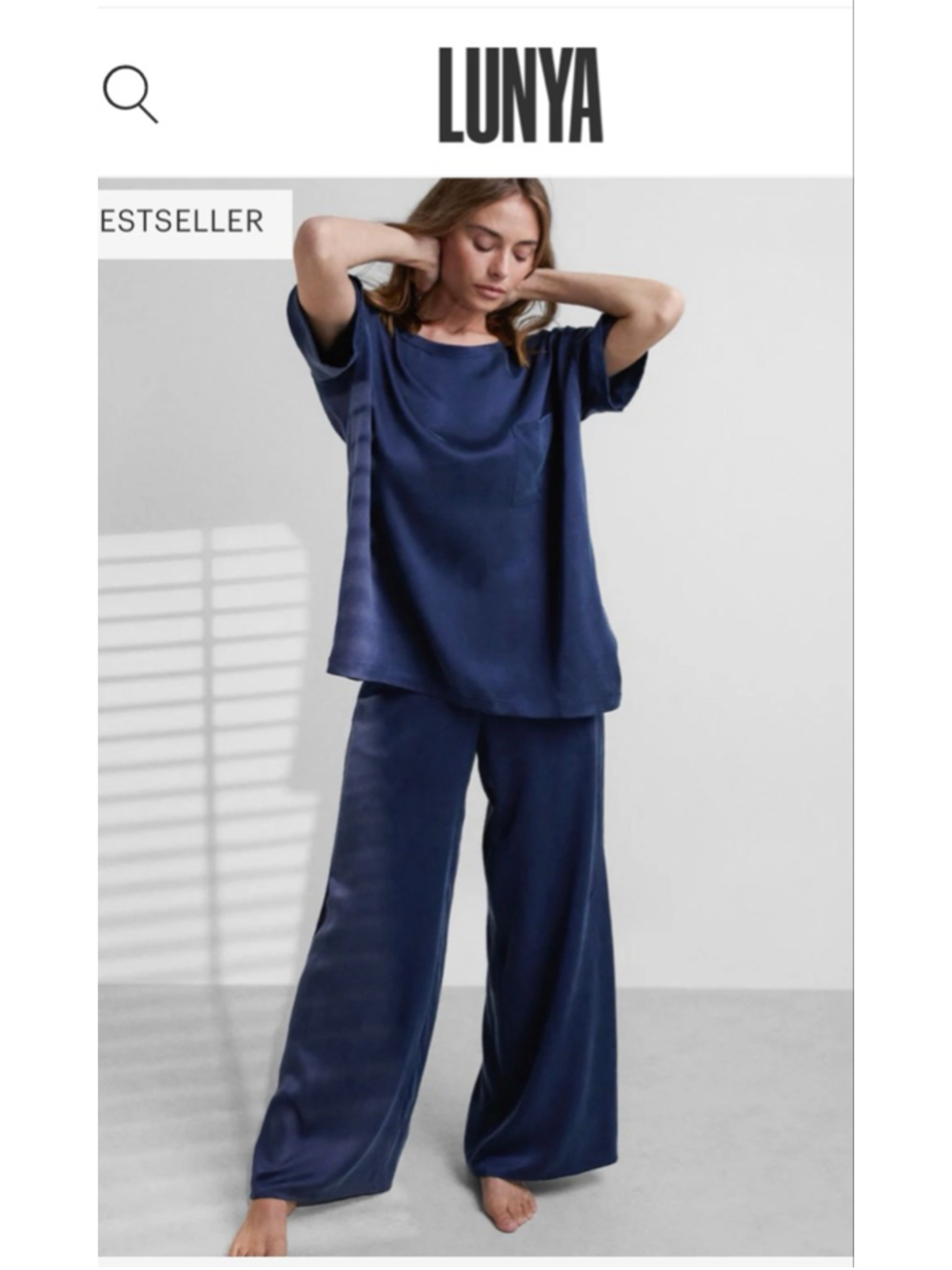 New Lunya Washable Silk Tee Pant Set S Deep Blue Pajamas